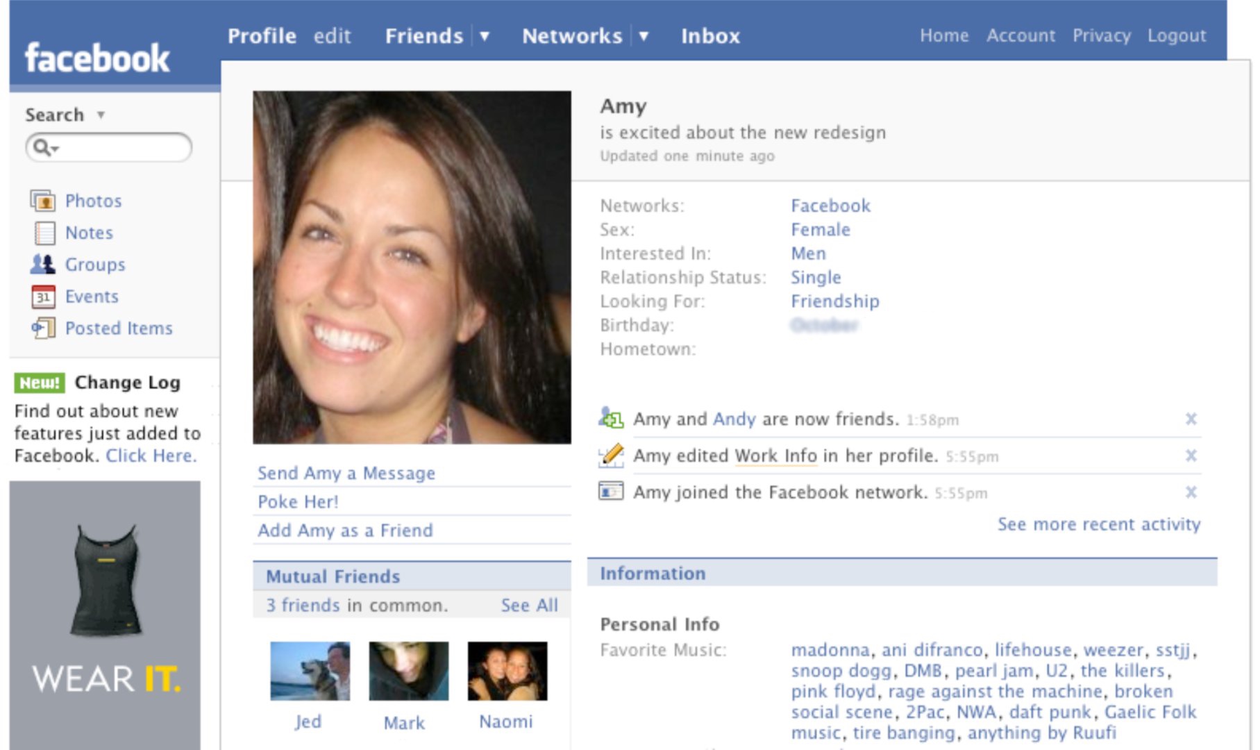 Facebook profile page (2007)